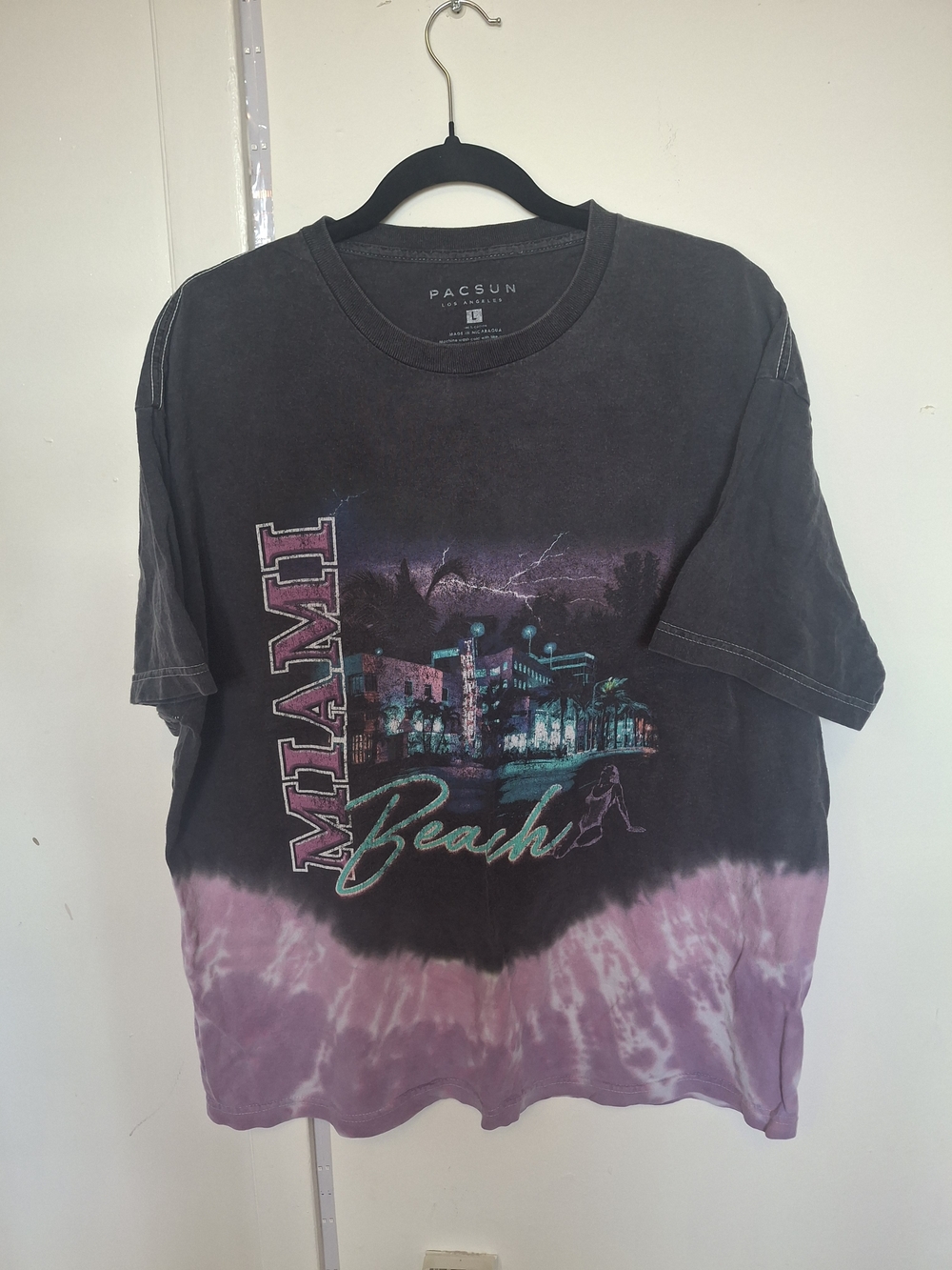 PacSun Black and Purple Miami Beach Graphic Tee